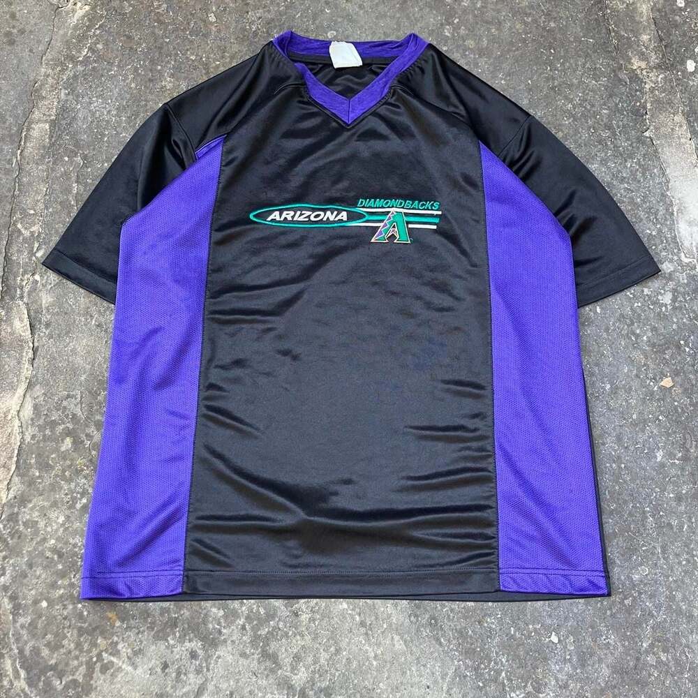 Vintage Logo 7 Arizona Diamondbacks MLB Black and Purple Mesh V-Neck T-Shirt